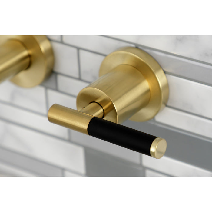 Kingston Sona KS8127CKL - Kaiser Double-Handle 3-Hole Wall Mount Bathroom Faucet, Brushed Brass