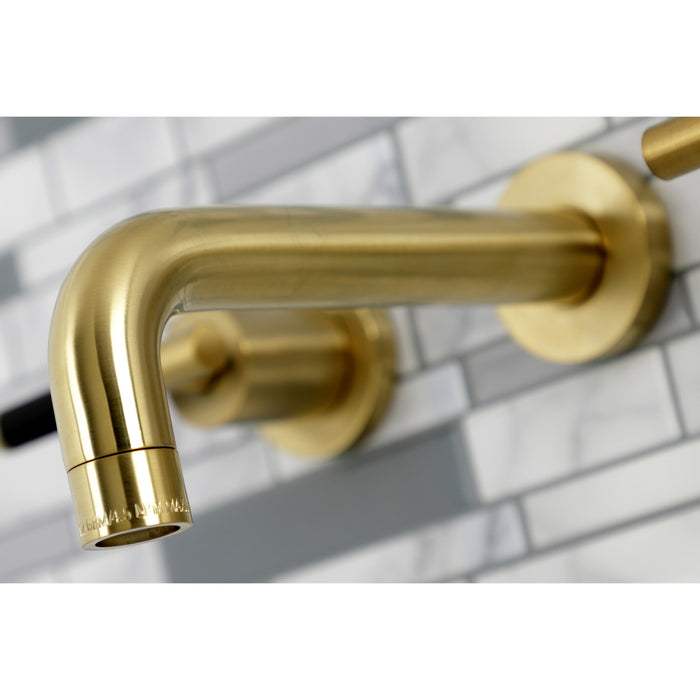 Kingston Sona KS8127CKL - Kaiser Double-Handle 3-Hole Wall Mount Bathroom Faucet, Brushed Brass