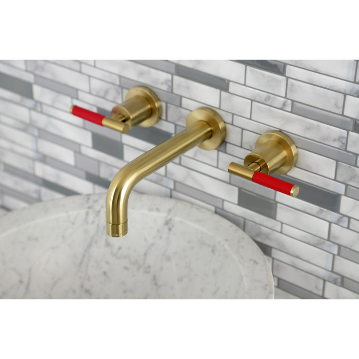Kingston Sona KS8127CKL - Kaiser Double-Handle 3-Hole Wall Mount Bathroom Faucet, Brushed Brass