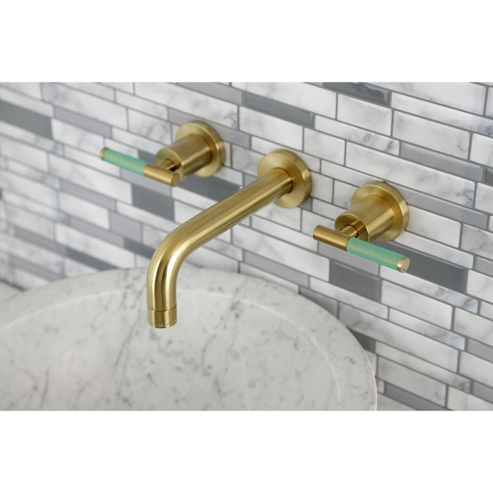 Kingston Sona KS8127CKL - Kaiser Double-Handle 3-Hole Wall Mount Bathroom Faucet, Brushed Brass