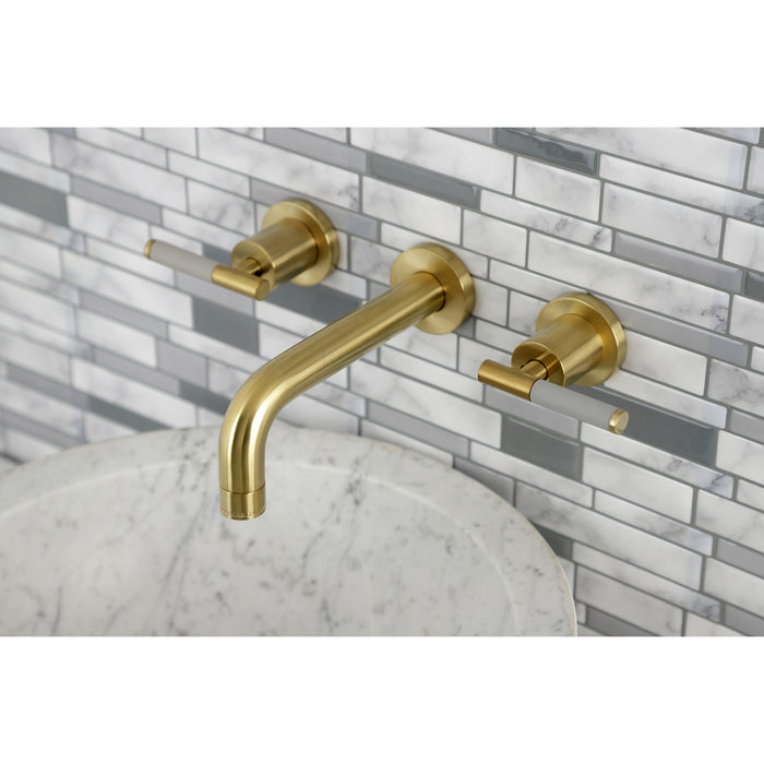 Kingston Sona KS8127CKL - Kaiser Double-Handle 3-Hole Wall Mount Bathroom Faucet, Brushed Brass