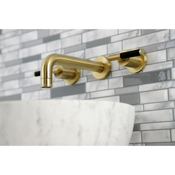 Kingston Sona KS8127CKL - Kaiser Double-Handle 3-Hole Wall Mount Bathroom Faucet, Brushed Brass