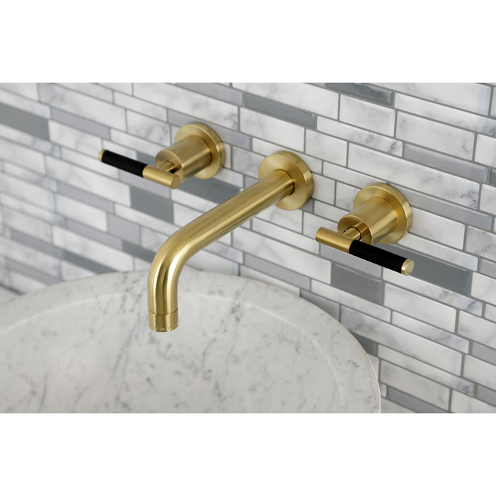 Kingston Sona KS8127CKL - Kaiser Double-Handle 3-Hole Wall Mount Bathroom Faucet, Brushed Brass