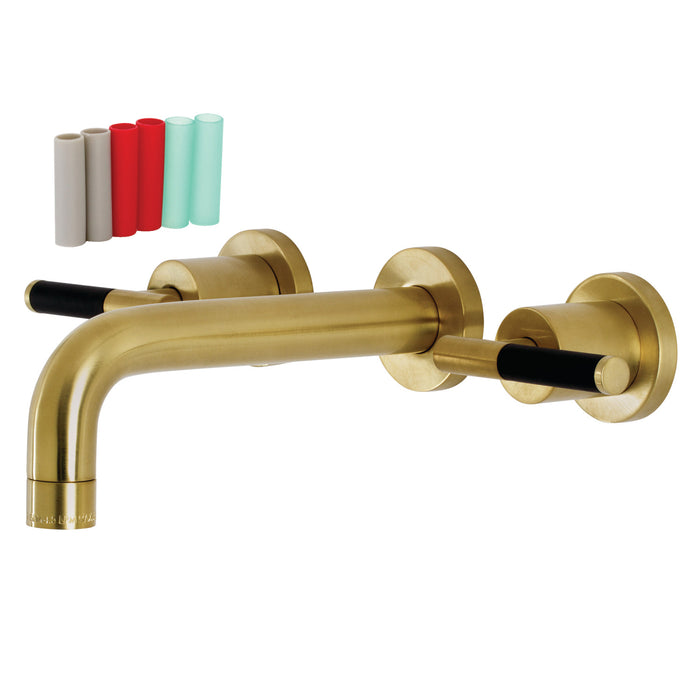 Kingston Sona KS8127CKL - Kaiser Double-Handle 3-Hole Wall Mount Bathroom Faucet, Brushed Brass