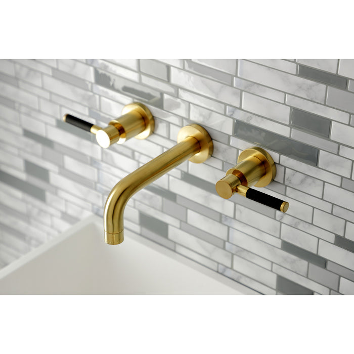 Kingston Sona KS8127DKL - Kaiser Double-Handle 3-Hole Wall Mount Bathroom Faucet, Brushed Brass