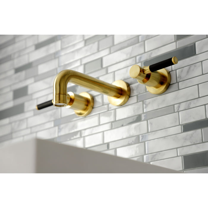 Kingston Sona KS8127DKL - Kaiser Double-Handle 3-Hole Wall Mount Bathroom Faucet, Brushed Brass
