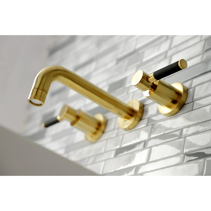Kingston Sona KS8127DKL - Kaiser Double-Handle 3-Hole Wall Mount Bathroom Faucet, Brushed Brass