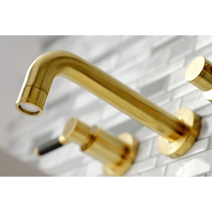 Kingston Sona KS8127DKL - Kaiser Double-Handle 3-Hole Wall Mount Bathroom Faucet, Brushed Brass