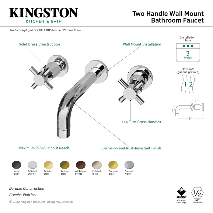 Kingston Sona KS8127DX - Concord Double-Handle 3-Hole Wall Mount Bathroom Faucet, Brushed Brass