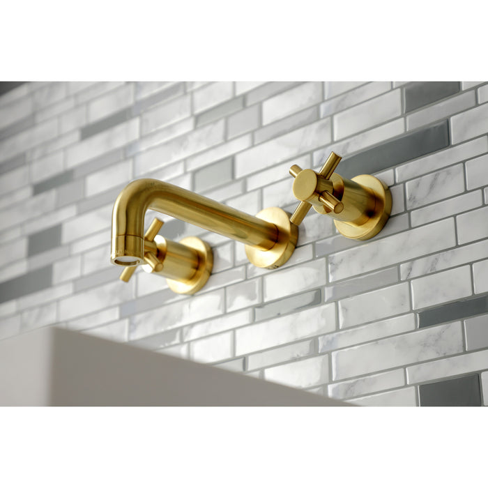 Kingston Sona KS8127DX - Concord Double-Handle 3-Hole Wall Mount Bathroom Faucet, Brushed Brass