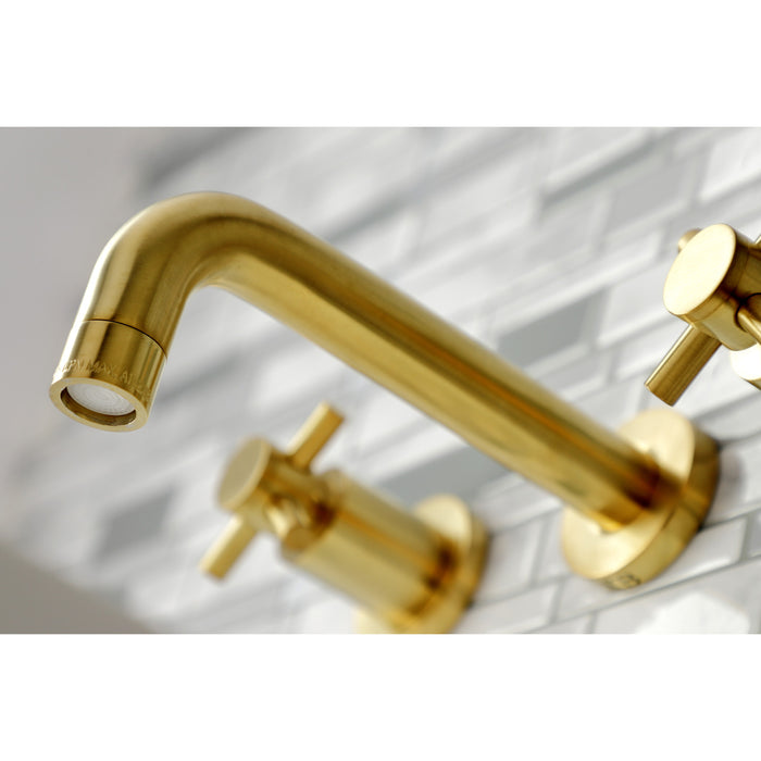 Kingston Sona KS8127DX - Concord Double-Handle 3-Hole Wall Mount Bathroom Faucet, Brushed Brass