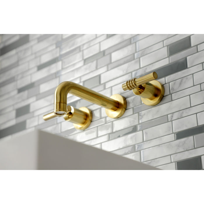 Milano KS8127ML Double-Handle 3-Hole Wall Mount Bathroom Faucet, Brushed Brass