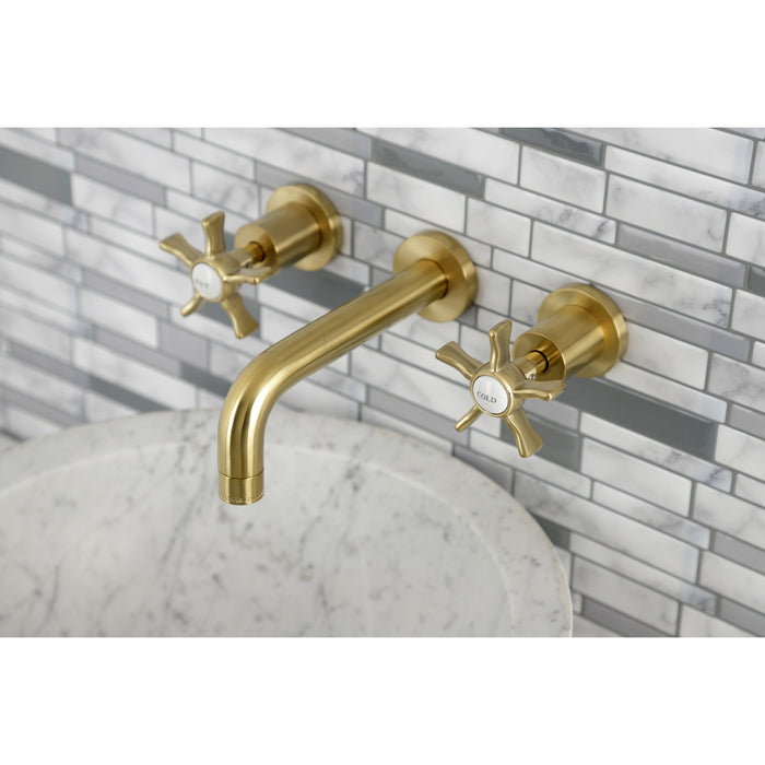 Kingston Sona KS8127NX - Hamilton Double-Handle 3-Hole Wall Mount Bathroom Faucet, Brushed Brass