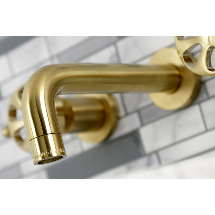 Kingston Sona KS8127RX - Belknap Double-Handle 3-Hole Wall Mount Bathroom Faucet, Brushed Brass