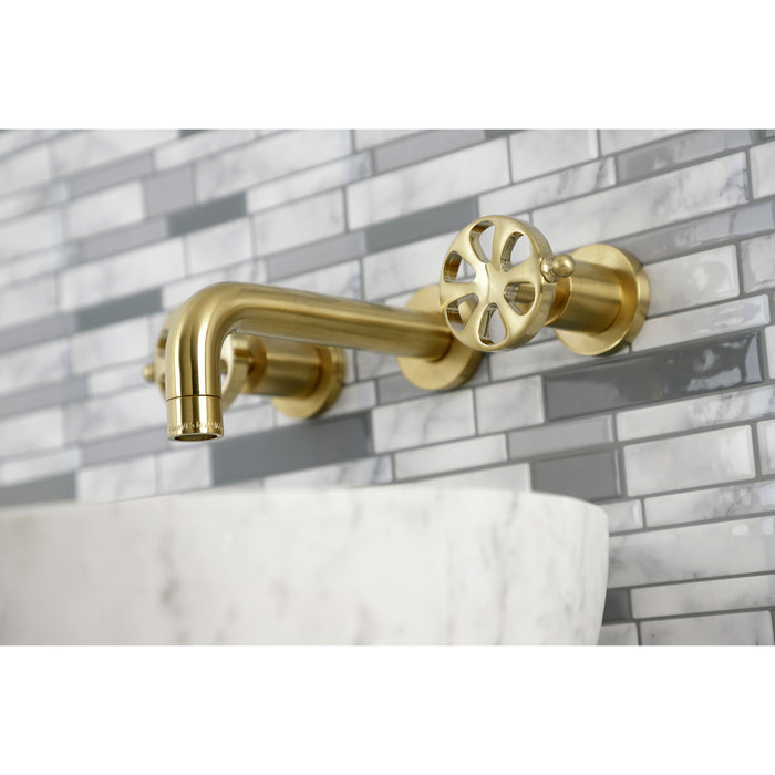Kingston Sona KS8127RX - Belknap Double-Handle 3-Hole Wall Mount Bathroom Faucet, Brushed Brass