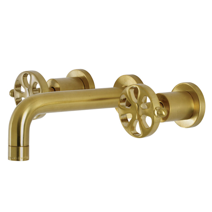 Kingston Sona KS8127RX - Belknap Double-Handle 3-Hole Wall Mount Bathroom Faucet, Brushed Brass