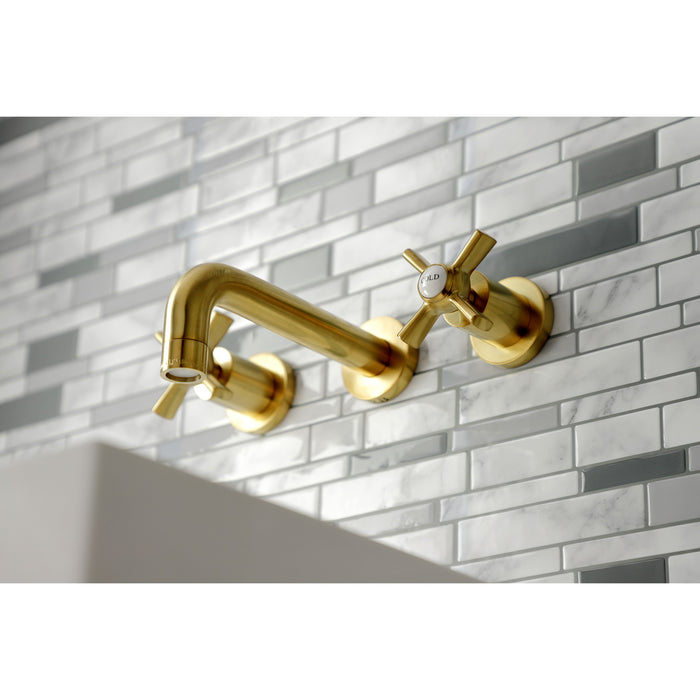 Kingston Sona KS8127ZX - Millennium Double-Handle 3-Hole Wall Mount Bathroom Faucet, Brushed Brass