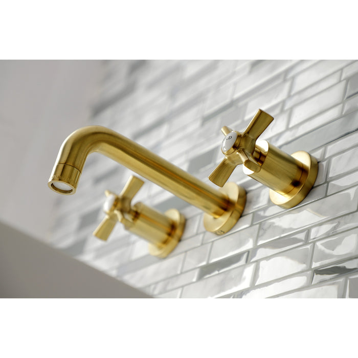 Kingston Sona KS8127ZX - Millennium Double-Handle 3-Hole Wall Mount Bathroom Faucet, Brushed Brass