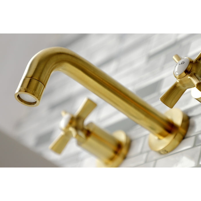 Kingston Sona KS8127ZX - Millennium Double-Handle 3-Hole Wall Mount Bathroom Faucet, Brushed Brass