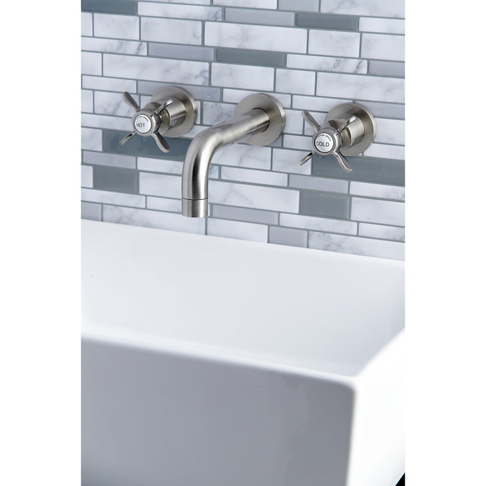Kingston Sona KS8128BEX - Essex Double-Handle 3-Hole Wall Mount Bathroom Faucet, Brushed Nickel