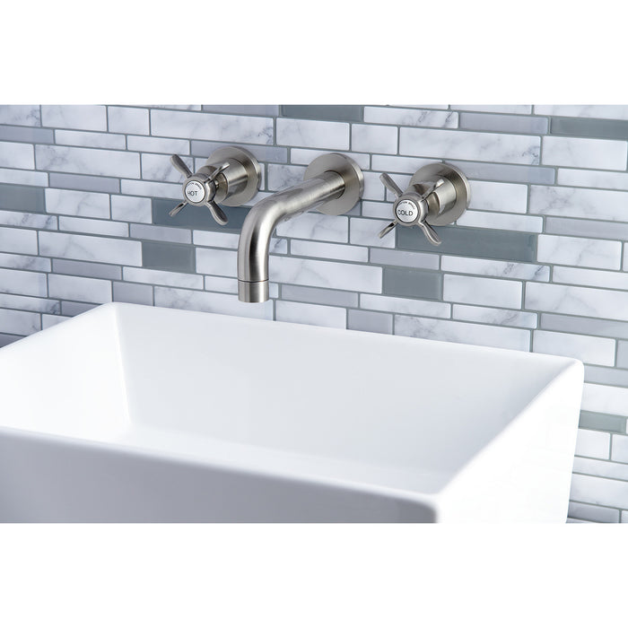 Kingston Sona KS8128BEX - Essex Double-Handle 3-Hole Wall Mount Bathroom Faucet, Brushed Nickel
