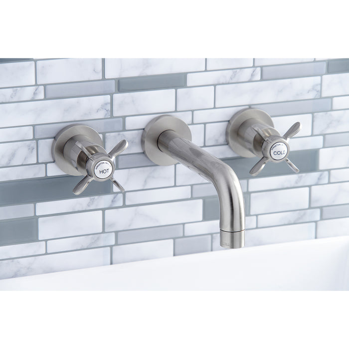 Kingston Sona KS8128BEX - Essex Double-Handle 3-Hole Wall Mount Bathroom Faucet, Brushed Nickel