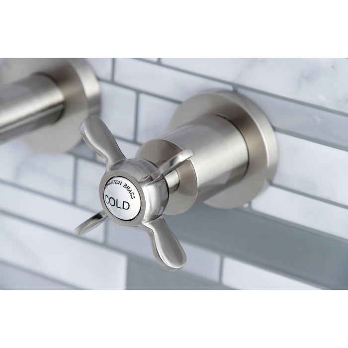 Kingston Sona KS8128BEX - Essex Double-Handle 3-Hole Wall Mount Bathroom Faucet, Brushed Nickel