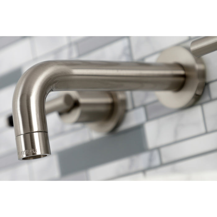 Kingston Sona KS8128CKL - Kaiser Double-Handle 3-Hole Wall Mount Bathroom Faucet, Brushed Nickel