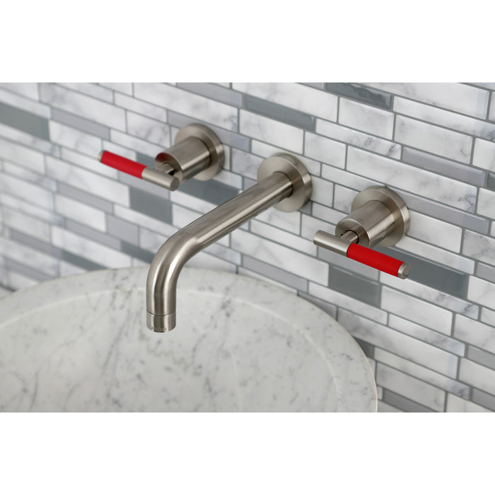 Kingston Sona KS8128CKL - Kaiser Double-Handle 3-Hole Wall Mount Bathroom Faucet, Brushed Nickel