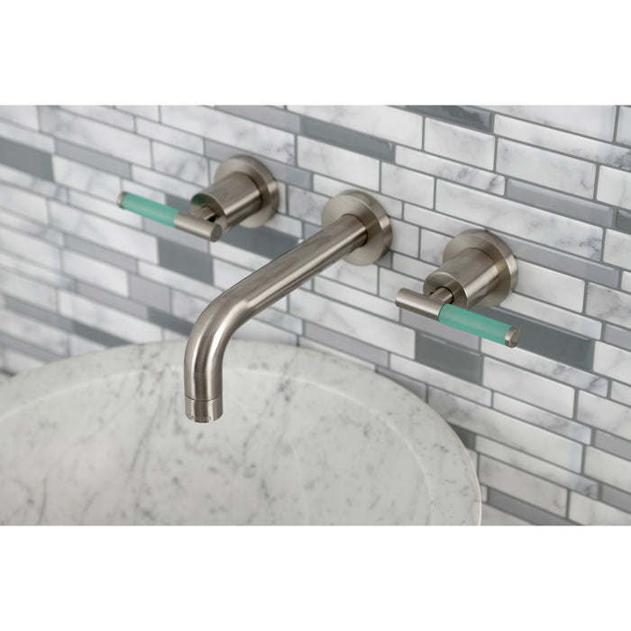 Kingston Sona KS8128CKL - Kaiser Double-Handle 3-Hole Wall Mount Bathroom Faucet, Brushed Nickel