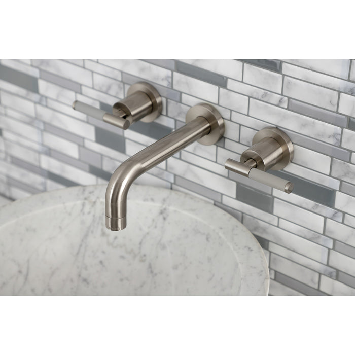 Kingston Sona KS8128CKL - Kaiser Double-Handle 3-Hole Wall Mount Bathroom Faucet, Brushed Nickel
