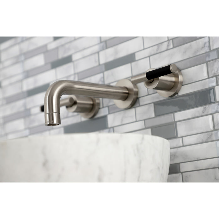 Kingston Sona KS8128CKL - Kaiser Double-Handle 3-Hole Wall Mount Bathroom Faucet, Brushed Nickel