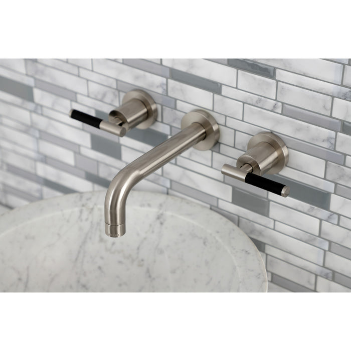 Kingston Sona KS8128CKL - Kaiser Double-Handle 3-Hole Wall Mount Bathroom Faucet, Brushed Nickel