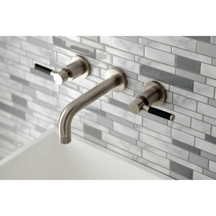 Kingston Sona KS8128DKL - Kaiser Double-Handle 3-Hole Wall Mount Bathroom Faucet, Brushed Nickel