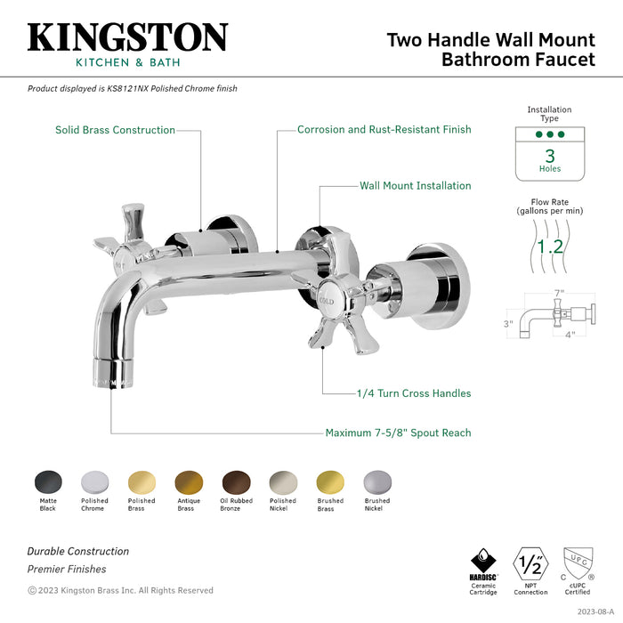 Kingston Sona KS8128NX - Hamilton Double-Handle 3-Hole Wall Mount Bathroom Faucet, Brushed Nickel