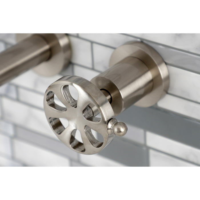 Kingston Sona KS8128RX - Belknap Double-Handle 3-Hole Wall Mount Bathroom Faucet, Brushed Nickel
