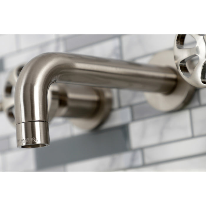 Kingston Sona KS8128RX - Belknap Double-Handle 3-Hole Wall Mount Bathroom Faucet, Brushed Nickel
