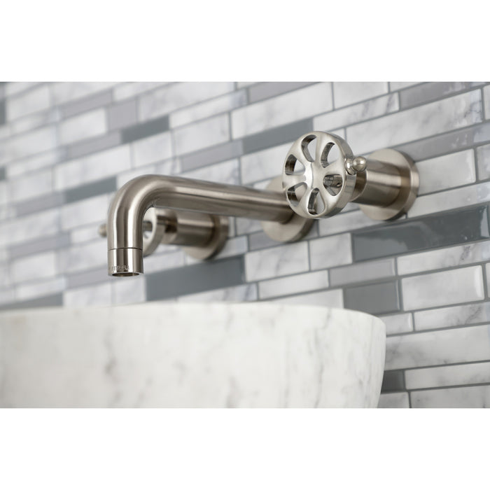 Kingston Sona KS8128RX - Belknap Double-Handle 3-Hole Wall Mount Bathroom Faucet, Brushed Nickel