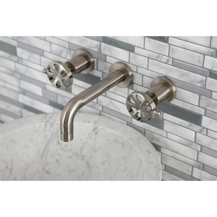 Kingston Sona KS8128RX - Belknap Double-Handle 3-Hole Wall Mount Bathroom Faucet, Brushed Nickel