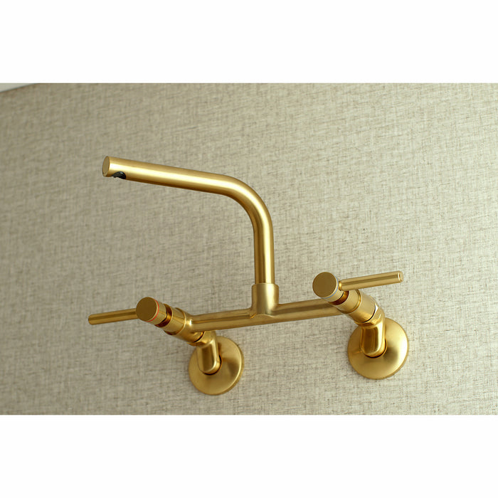Concord KS812SB Double-Handle 2-Hole Wall-Mount Bridge Kitchen Faucet, Brushed Brass
