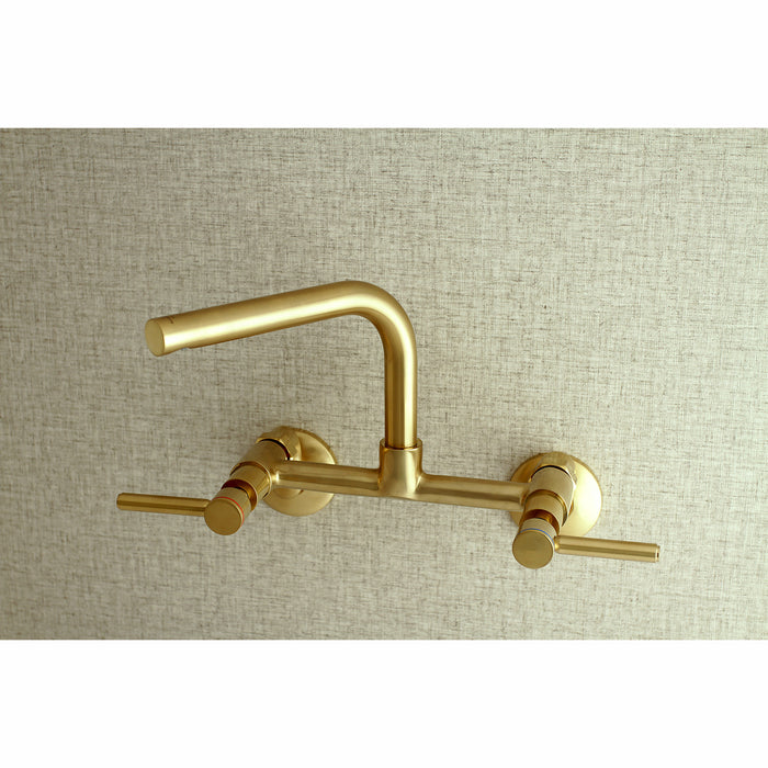 Concord KS812SB Double-Handle 2-Hole Wall-Mount Bridge Kitchen Faucet, Brushed Brass