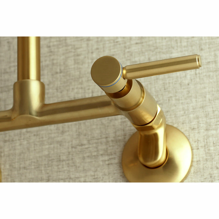 Concord KS812SB Double-Handle 2-Hole Wall-Mount Bridge Kitchen Faucet, Brushed Brass