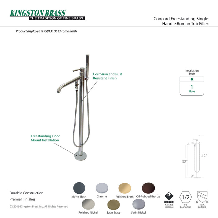 Kingston Sona KS8131DL - Concord Single-Handle 1-Hole Freestanding Tub Faucet with Hand Shower, Polished Chrome