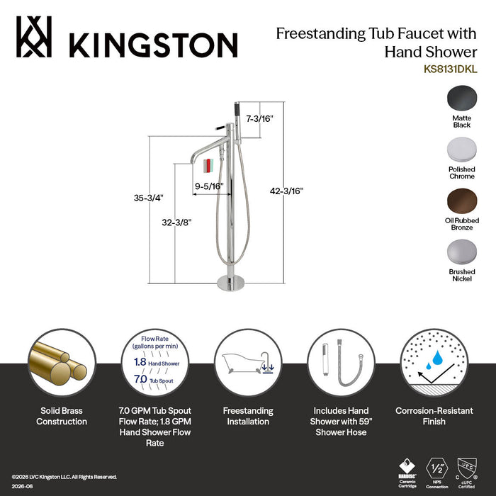 Kingston Sona KS8135DKL - Kaiser Single-Handle 1-Hole Freestanding Tub Faucet with Hand Shower, Oil Rubbed Bronze