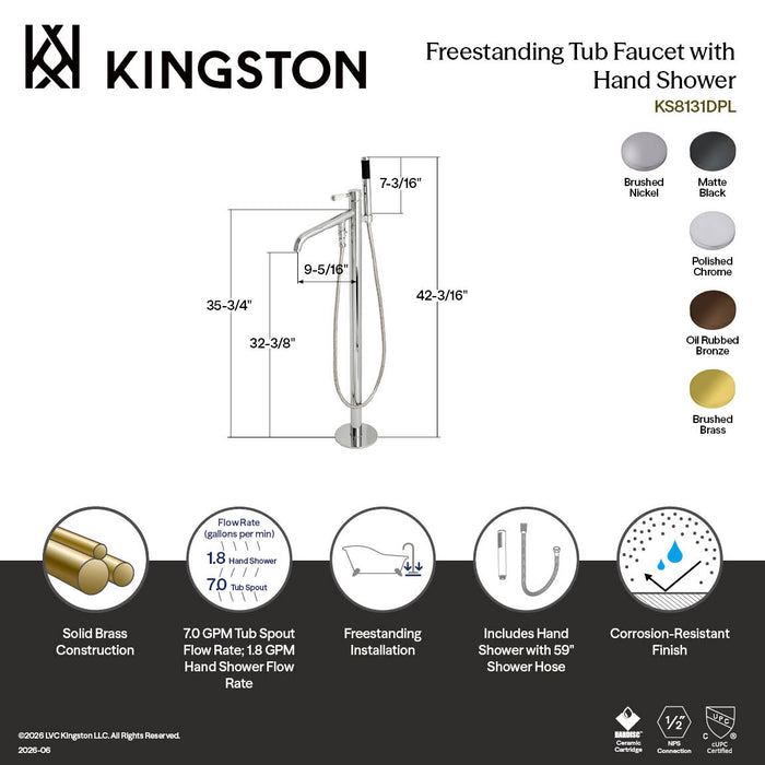 Kingston Tulare KS8135DPL - Paris Single-Handle 1-Hole Freestanding Tub Faucet, Oil Rubbed Bronze