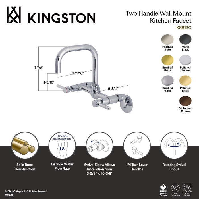 Kingston Sona KS813PB - Concord Two-Handle 2-Hole Wall Mount Bridge Kitchen Faucet, Polished Brass
