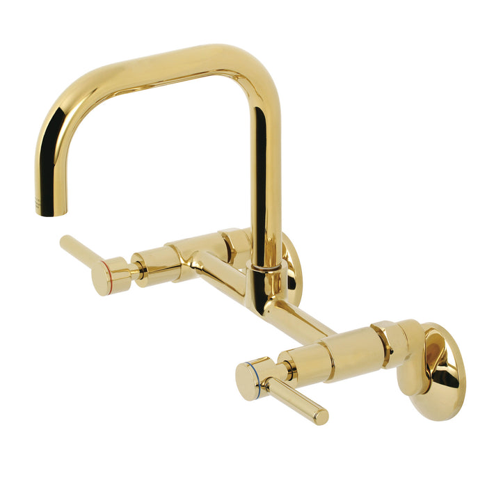 Kingston Sona KS813PB - Concord Two-Handle 2-Hole Wall Mount Bridge Kitchen Faucet, Polished Brass