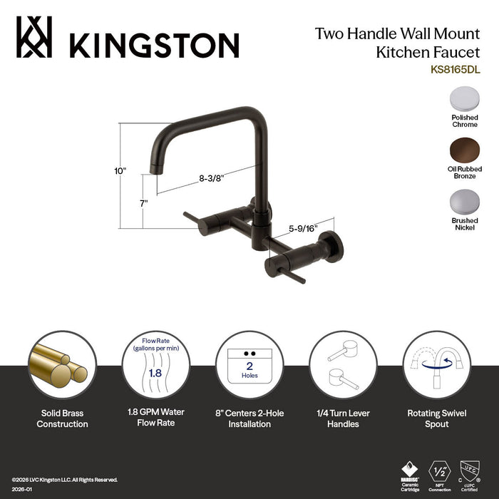 Kingston Sona KS8161DL - Concord Two-Handle 2-Hole Wall Mount Bridge Kitchen Faucet, Polished Chrome