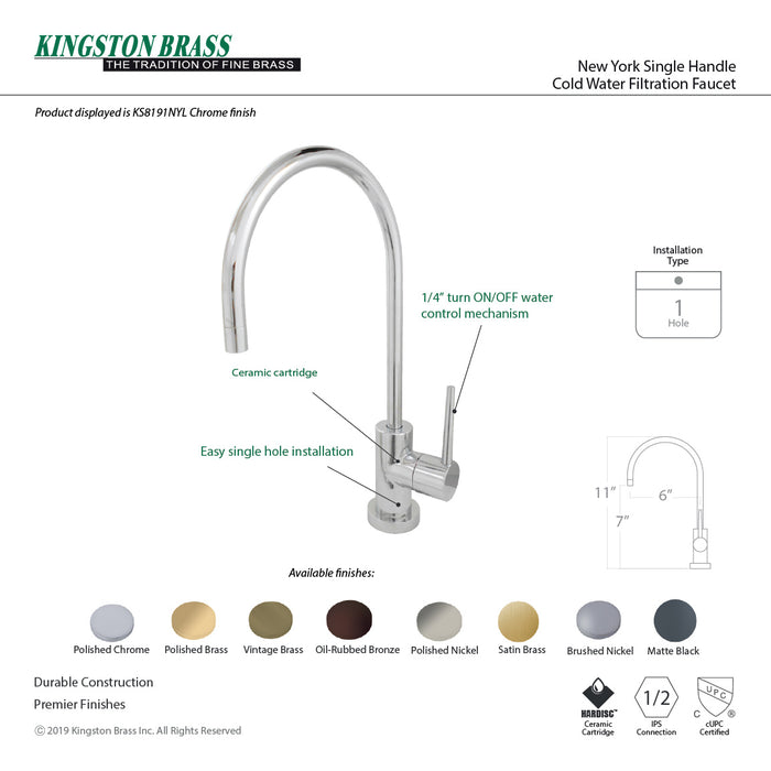 Kingston Sona KS8191NYL - New York Single-Handle 1-Hole Deck Mount Water Filtration Faucet, Polished Chrome