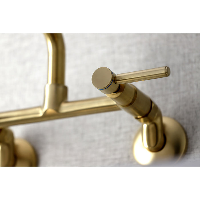Kingston Sona KS823SB - Concord Two-Handle 2-Hole Wall Mount Bridge Kitchen Faucet, Brushed Brass
